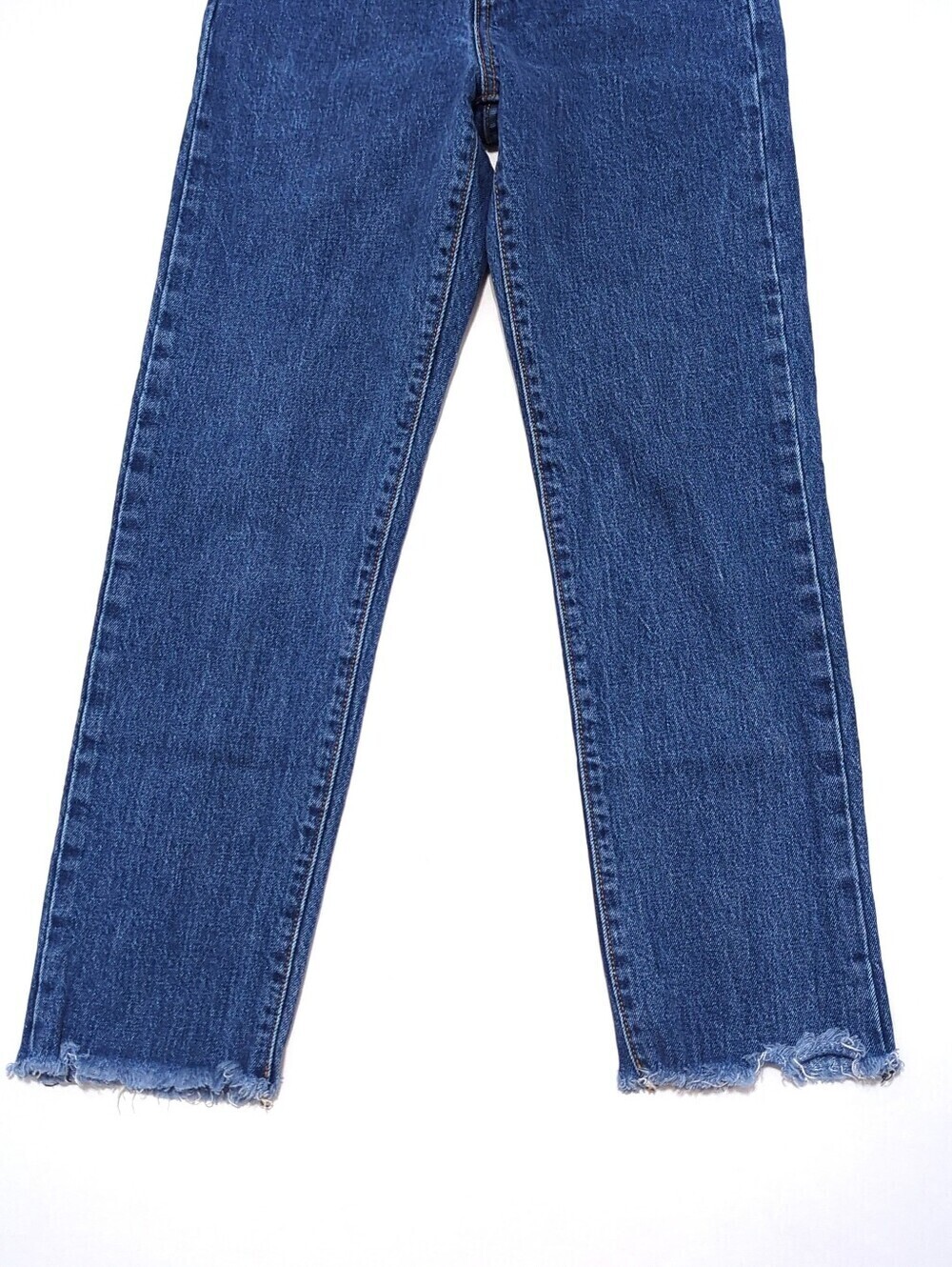 Levi’s Wedgie Straight High Rise Jeans 24 Medium Wash Raw Fray Hem 90s Denim - Picture 4 of 8